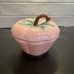 Vintage MCM Belmar Pottery Covered Bowl Biscuit Jar Pink Strawberry CA USA